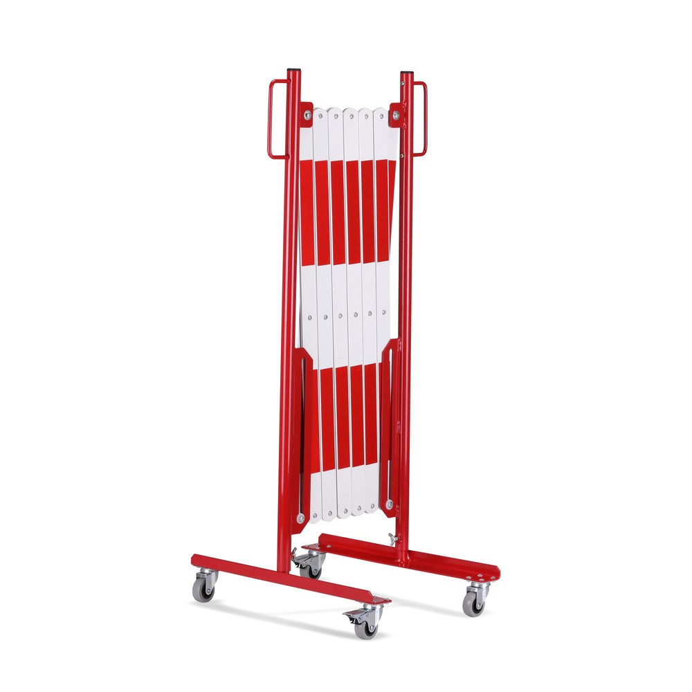 N° de l'image du produit 4 : Barrière extensible dancop, roues des deux côtés, largeur 4 000 mm, rouge/blanc