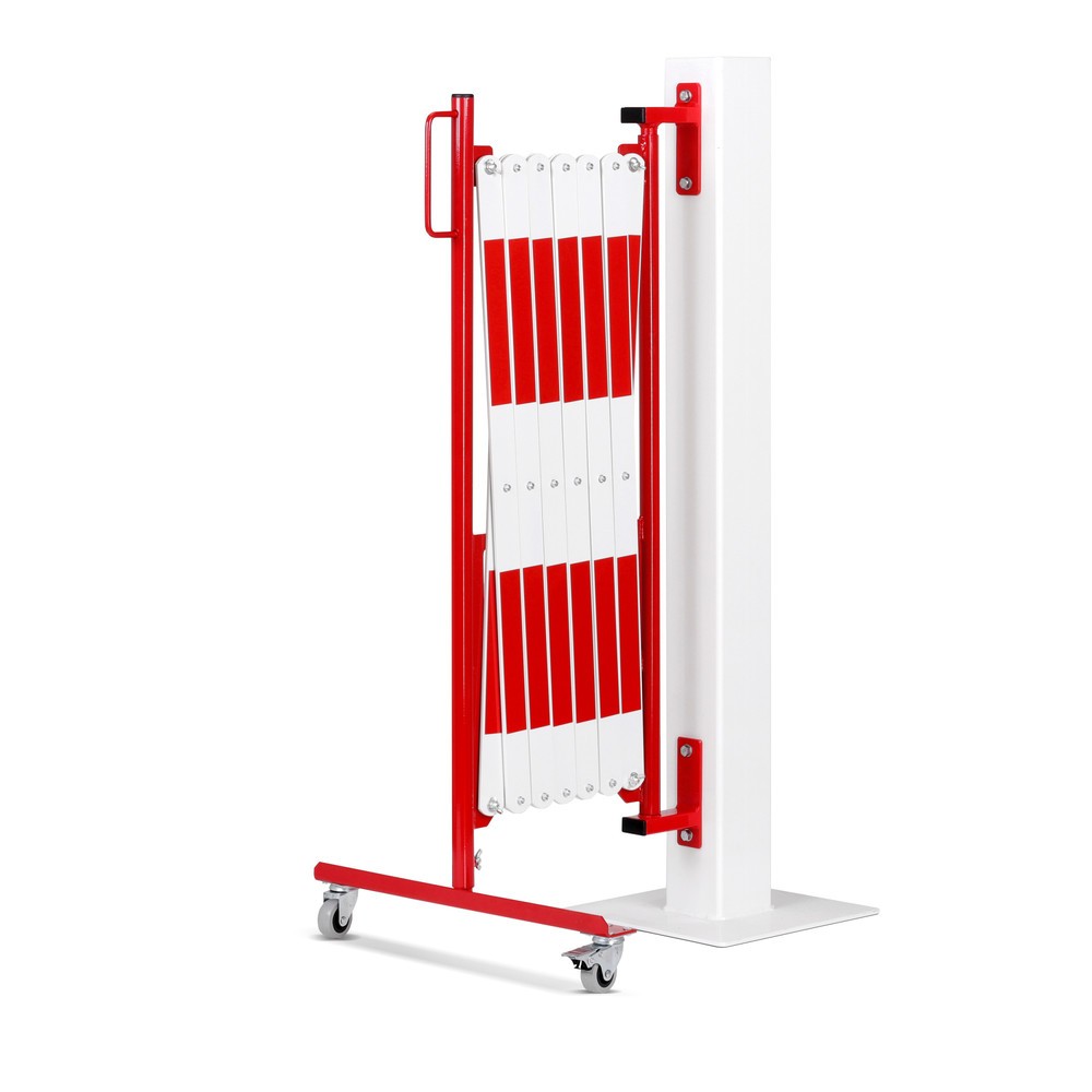 Numéro de l'image du produit 4: Barrière extensible dancop, roues d'un côté, montage mural, largeur 4 000 mm, rouge/blanc