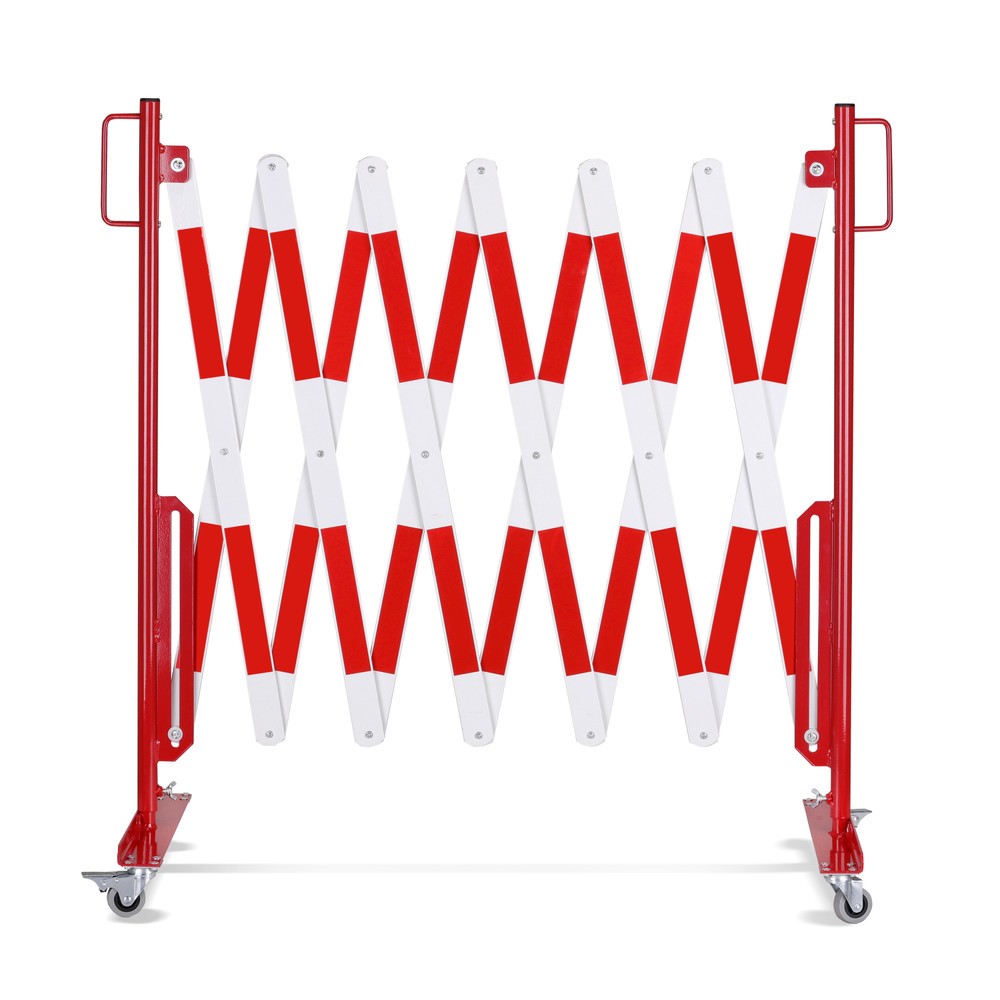 N° de l'image du produit 5 : Barrière extensible dancop, roues des deux côtés, largeur 4 000 mm, rouge/blanc