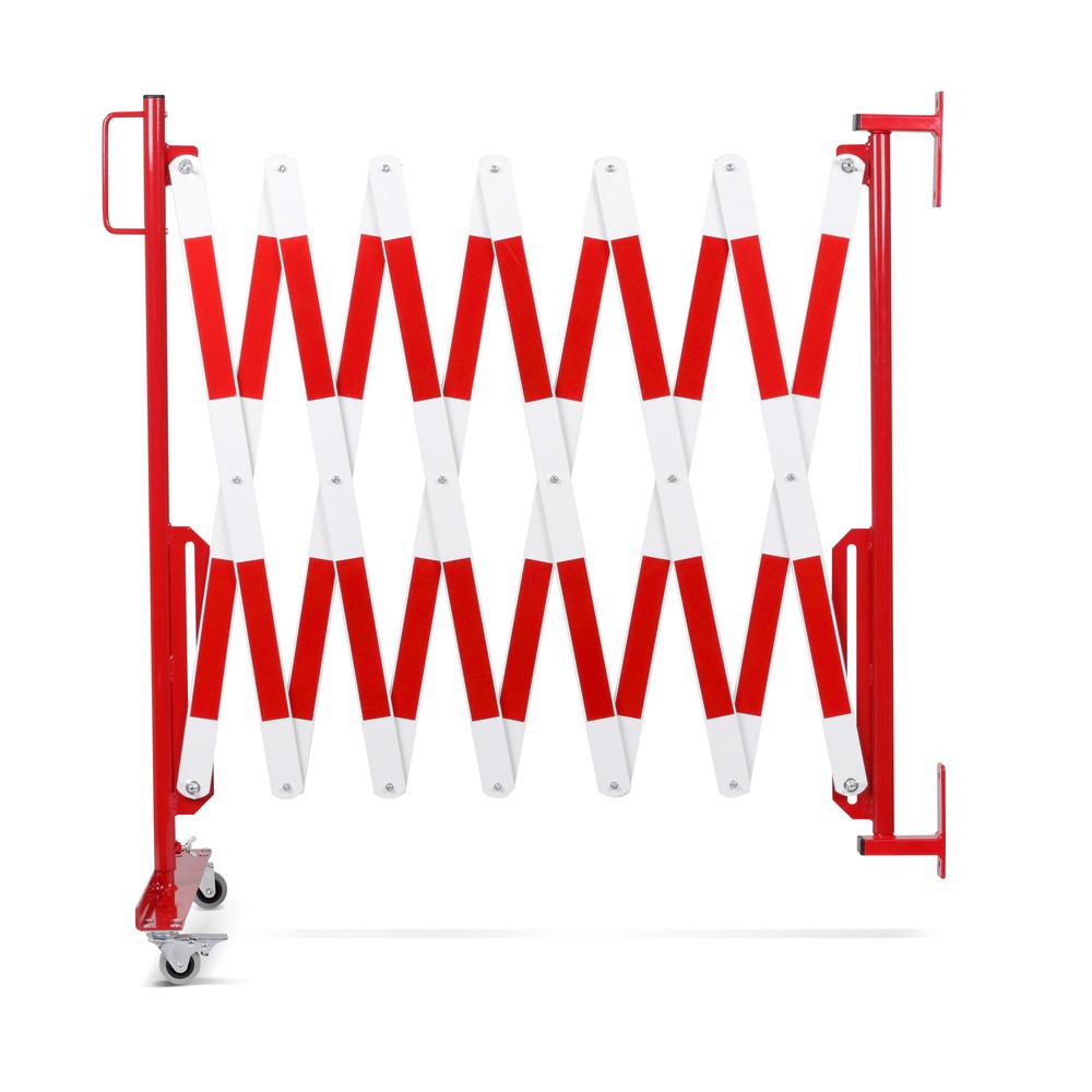 Numéro de l'image du produit 5: Barrière extensible dancop, roues d'un côté, montage mural, largeur 4 000 mm, rouge/blanc