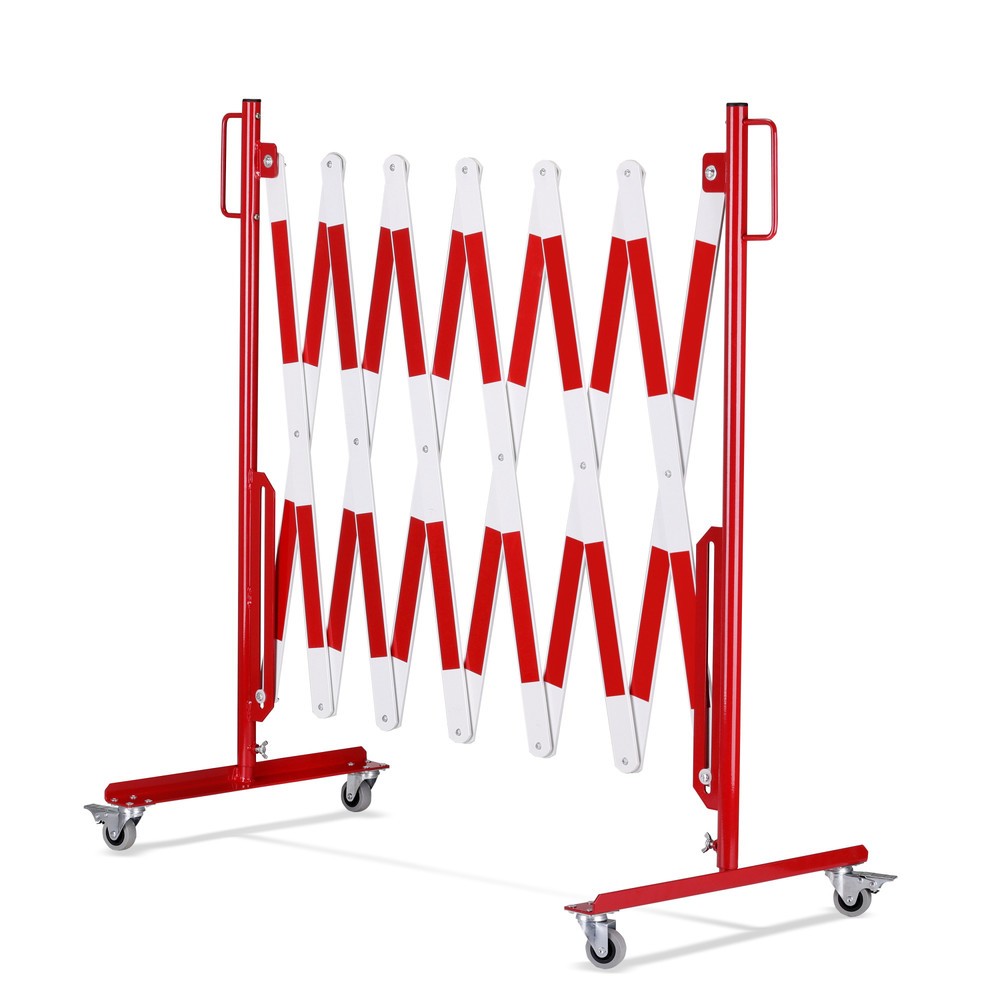 N° de l'image du produit 6 : Barrière extensible dancop, roues des deux côtés, largeur 4 000 mm, rouge/blanc