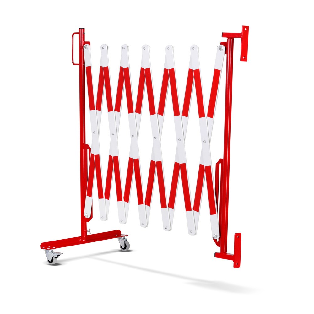 Numéro de l'image du produit 6: Barrière extensible dancop, roues d'un côté, montage mural, largeur 4 000 mm, rouge/blanc