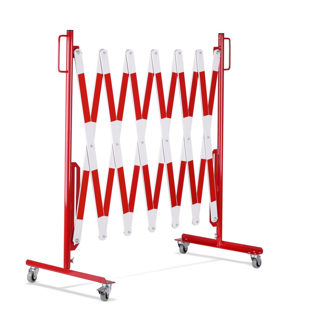N° de l'image du produit 8 : Barrière extensible dancop, roues des deux côtés, largeur 4 000 mm, rouge/blanc