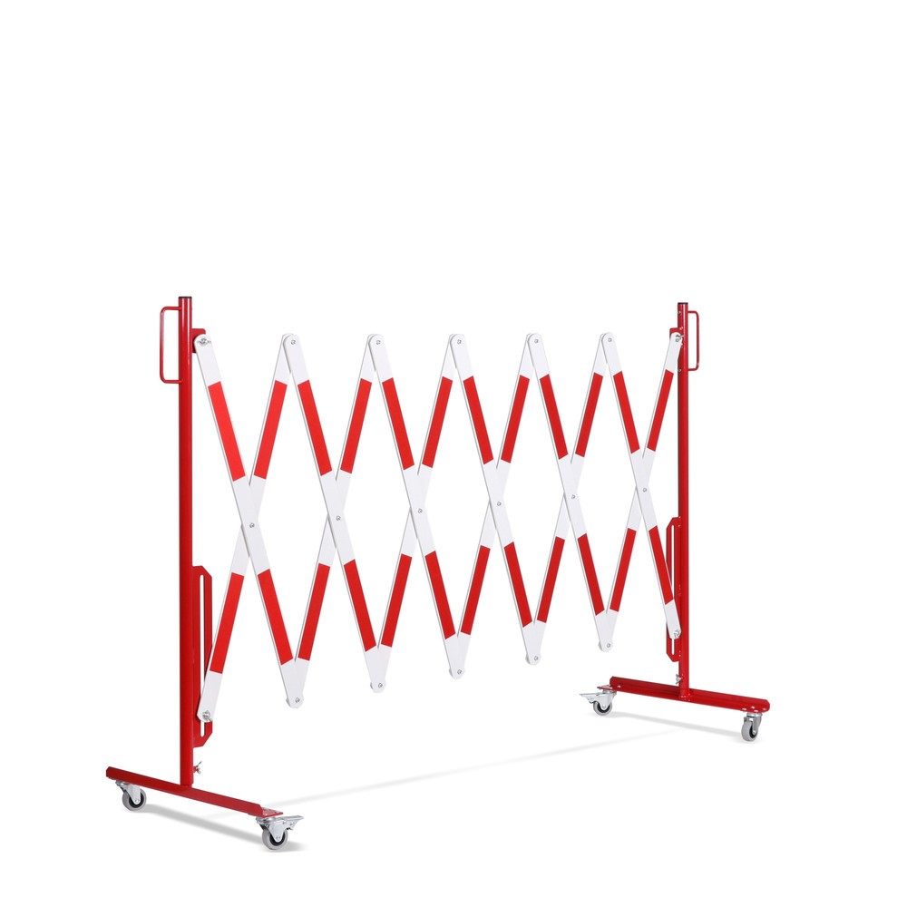 N° de l'image du produit 10 : Barrière extensible dancop, roues des deux côtés, largeur 4 000 mm, rouge/blanc