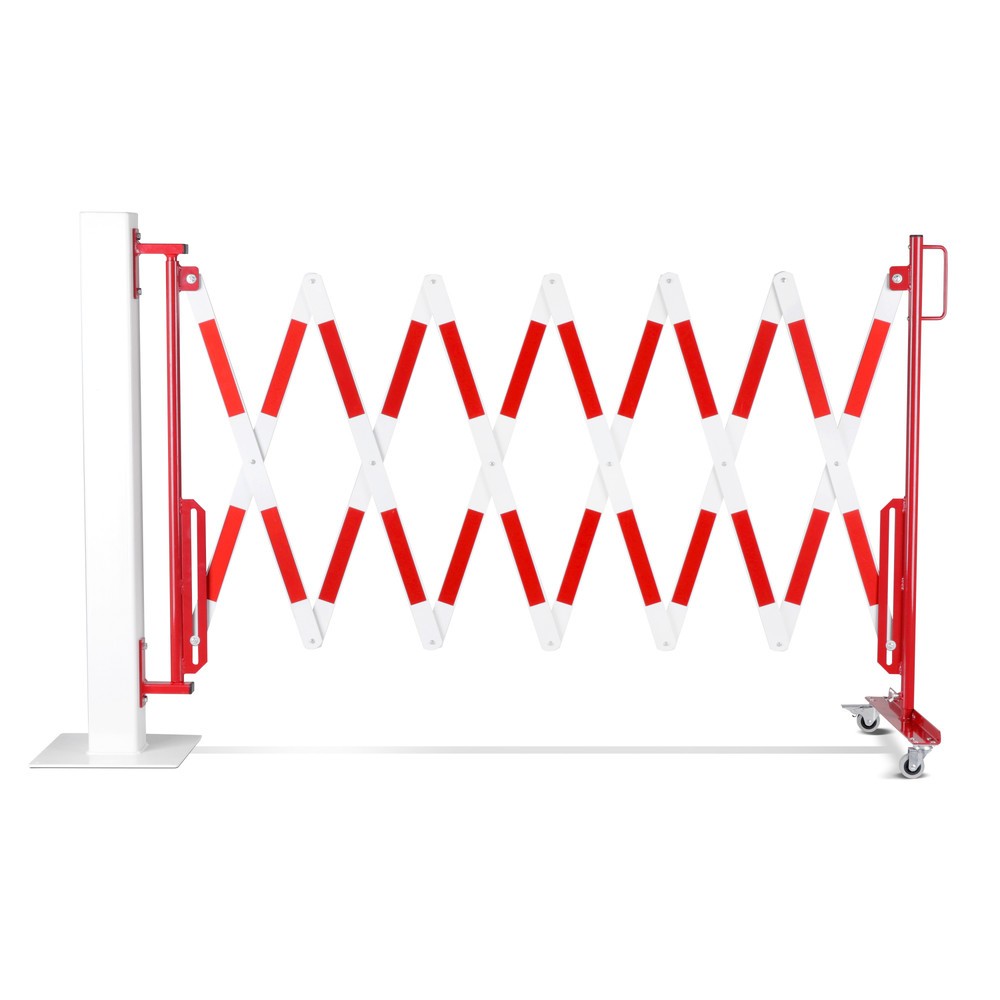 Numéro de l'image du produit 11: Barrière extensible dancop, roues d'un côté, montage mural, largeur 4 000 mm, rouge/blanc