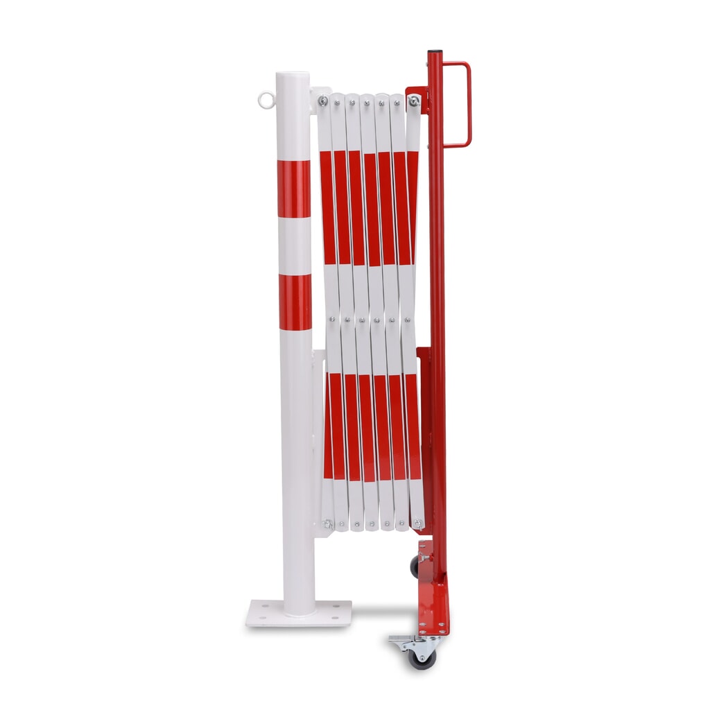 Illustration du produit: Barrière extensible dancop avec potelets, Ø 60 mm, largeur 3 600 mm, rouge/blanc