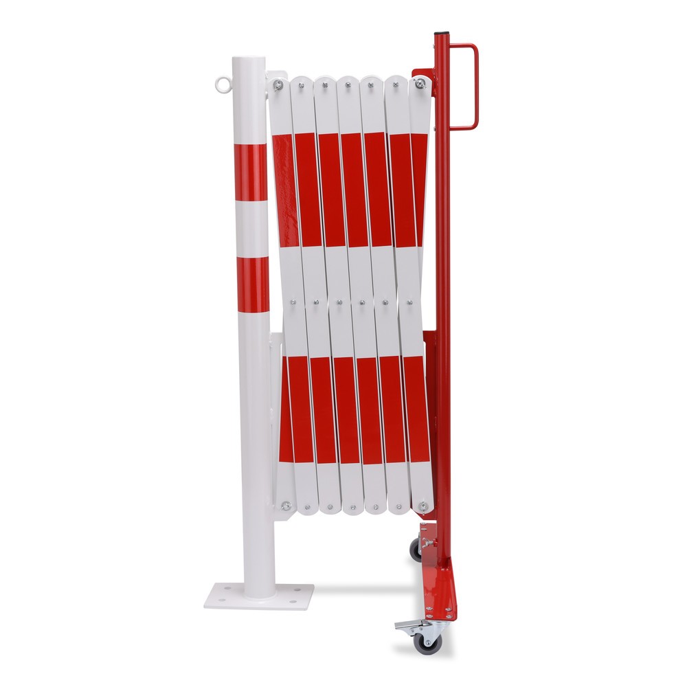 Numéro de l'image du produit 1: Barrière extensible dancop avec potelets, Ø 60 mm, largeur 4 000 mm, rouge/blanc