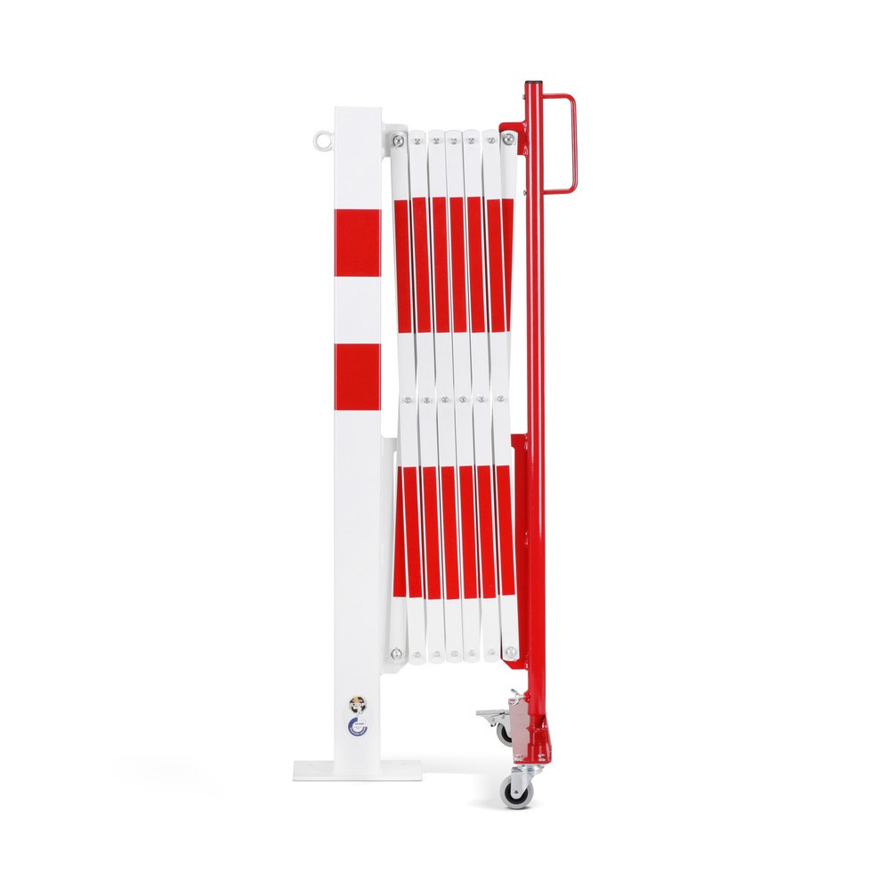 Numéro de l'image du produit 1: Barrière extensible dancop avec potelets, 70 x 70 mm, largeur 3 600, rouge/blanc