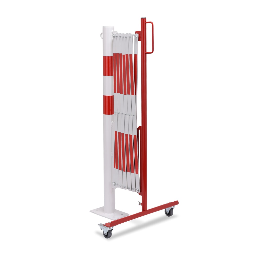Barrière extensible dancop avec potelets, Ø 60 mm, largeur 3 600 mm, rouge/blanc N° de l'image du produit 2 : Barrière extensible dancop avec potelets, Ø 60 mm, largeur 3 600 mm, rouge/blanc