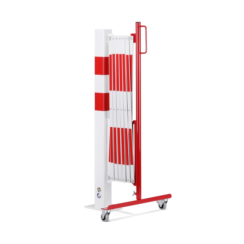 Numéro de l'image du produit 2: Barrière extensible dancop avec potelets, 70 x 70 mm, largeur 3 600, rouge/blanc