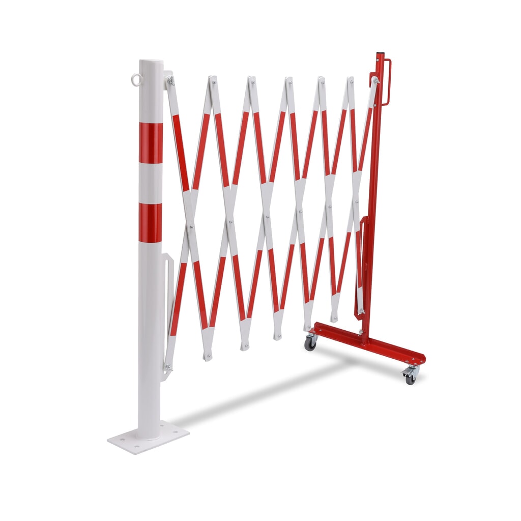 Barrière extensible dancop avec potelets, Ø 60 mm, largeur 3 600 mm, rouge/blanc N° de l'image du produit 8 : Barrière extensible dancop avec potelets, Ø 60 mm, largeur 3 600 mm, rouge/blanc