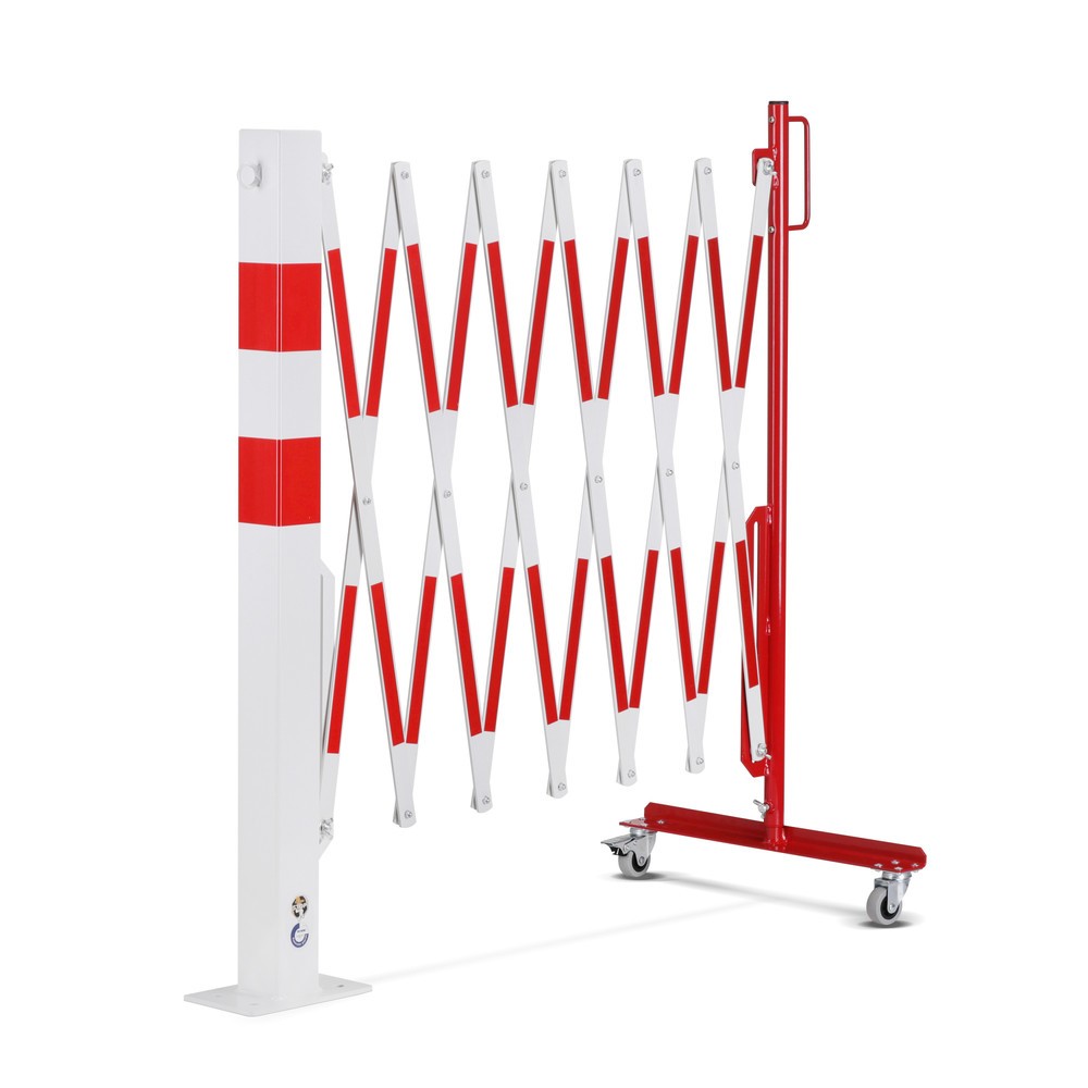 Numéro de l'image du produit 8: Barrière extensible dancop avec potelets, 70 x 70 mm, largeur 3 600, rouge/blanc