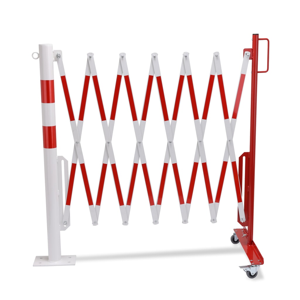 Barrière extensible dancop avec potelets, Ø 60 mm, largeur 3 600 mm, rouge/blanc N° de l'image du produit 10 : Barrière extensible dancop avec potelets, Ø 60 mm, largeur 3 600 mm, rouge/blanc