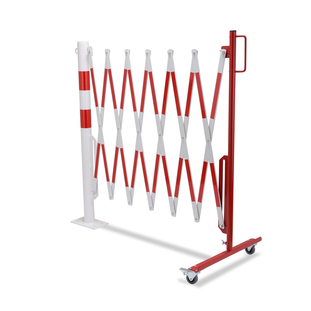 Barrière extensible dancop avec potelets, Ø 60 mm, largeur 3 600 mm, rouge/blanc N° de l'image du produit 11 : Barrière extensible dancop avec potelets, Ø 60 mm, largeur 3 600 mm, rouge/blanc