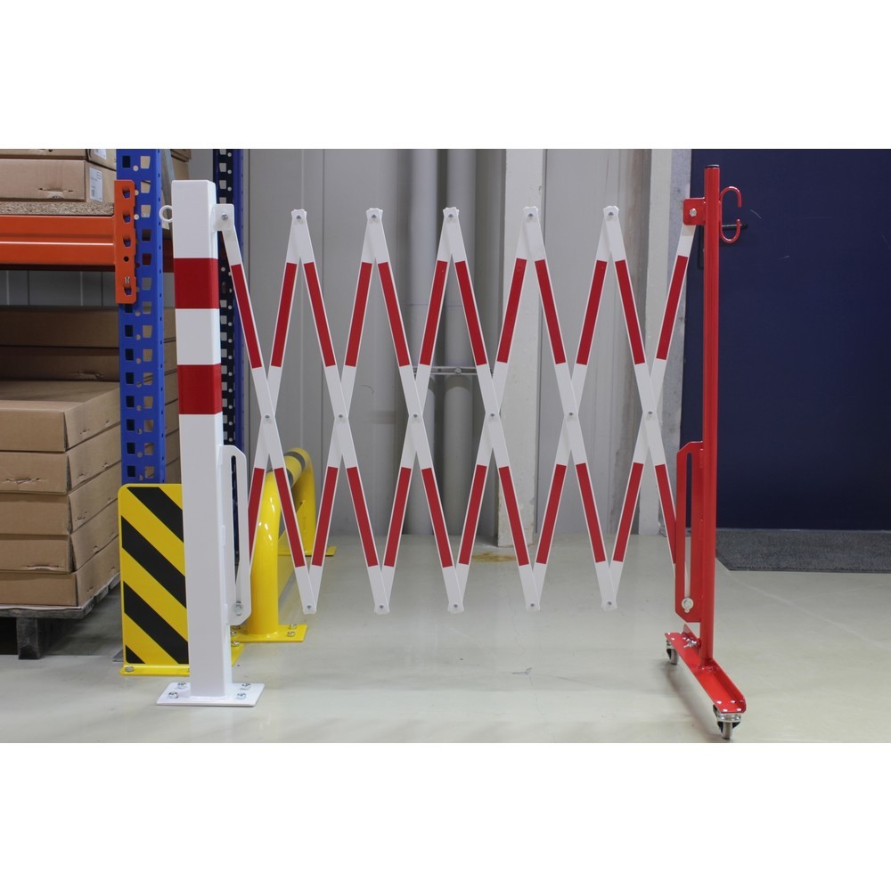 Numéro de l'image du produit 12: Barrière extensible dancop avec potelets, 70 x 70 mm, largeur 3 600, rouge/blanc