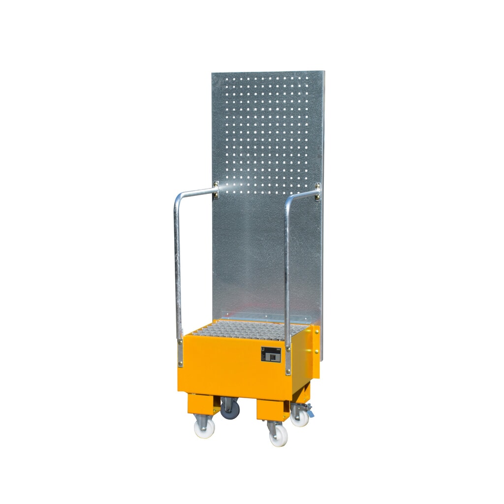 Bauer® bac de rétention en acier avec plaque perforée, mobile, 1 x 60 l, H x l x P 1 775 x 1 775 x 590 mm, jaune-orange Illustration du produit: Bauer® bac de rétention en acier avec plaque perforée, mobile, 1 x 60 l, H x l x P 1 775 x 1 775 x 590 mm, jaune-orange