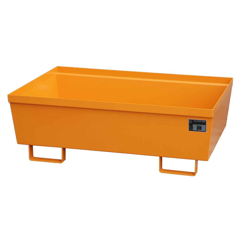 N° de l'image du produit 1 : Bauer® Bac de rétention en acier, HxlxP 415 x 800 x 1 200 mm, sans caillebotis grille, jaune-orange