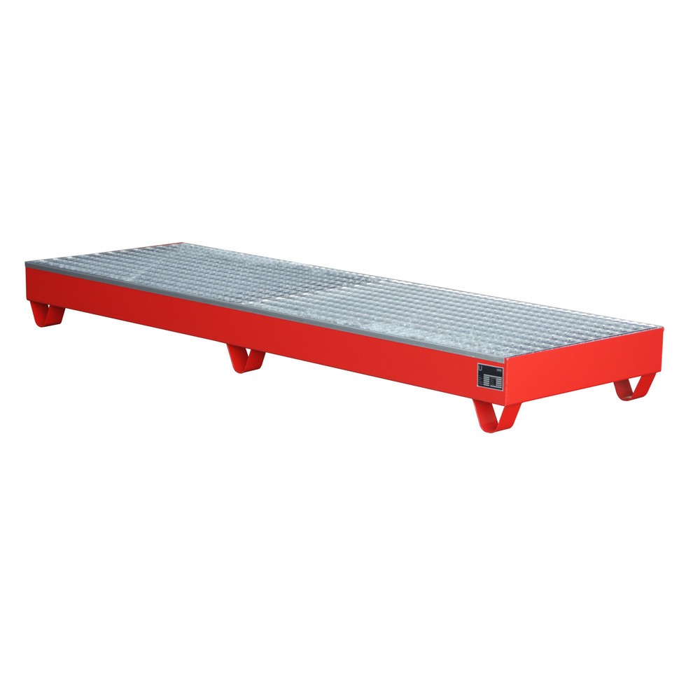 Numéro de l'image du produit 2: Bauer® Bac de rétention en acier, HxlxP 250 x 800 x 2 400 mm, avec caillebotis grille, 4x 200 l, rouge feu