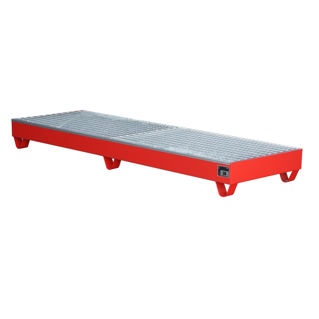 Bauer® bac de rétention en acier, hauteur libre 100 mm, H x l x P 250 x 2 400 x 800 mm, avec grille, 4 x 200 l, rouge feu N° de l'image du produit 2 : Bauer® bac de rétention en acier, hauteur libre 100 mm, H x l x P 250 x 2 400 x 800 mm, avec grille, 4 x 200 l, rouge feu