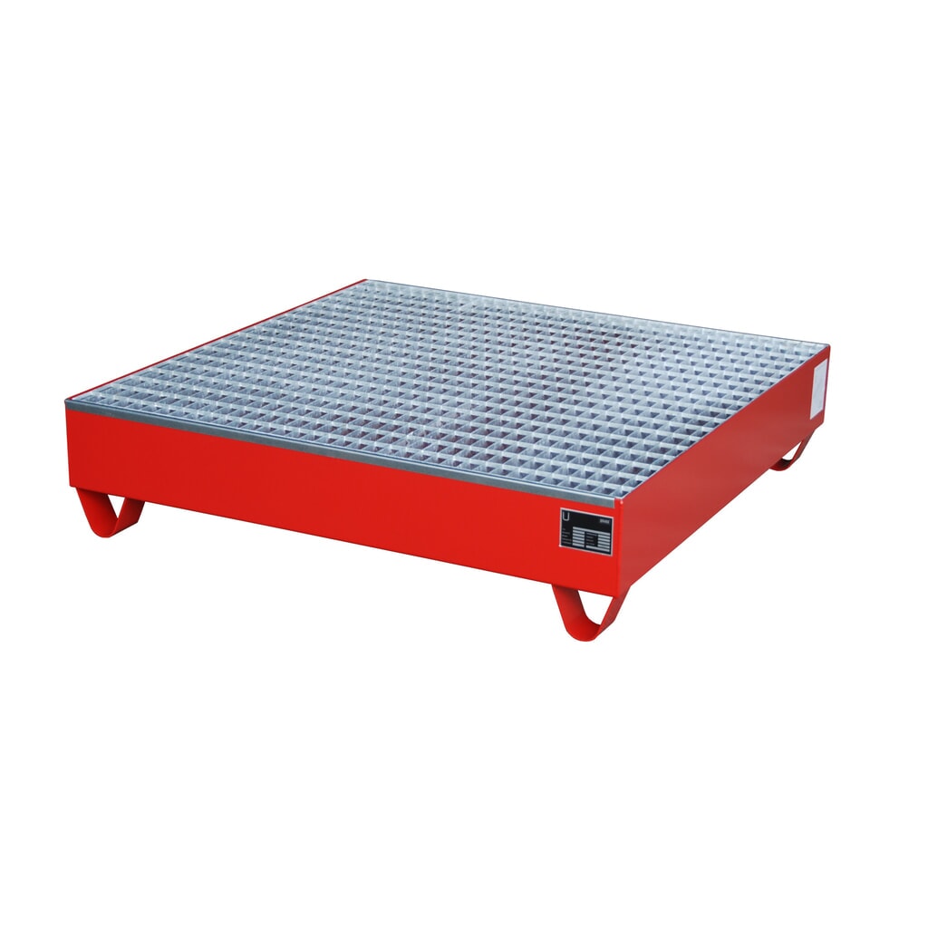 Bauer® bac de rétention en acier, hauteur libre 100 mm, H x l x P 285 x 1 200 x 1 200 mm, avec grille, 4 x 200 l, rouge feu Illustration du produit: Bauer® bac de rétention en acier, hauteur libre 100 mm, H x l x P 285 x 1 200 x 1 200 mm, avec grille, 4 x 200 l, rouge feu