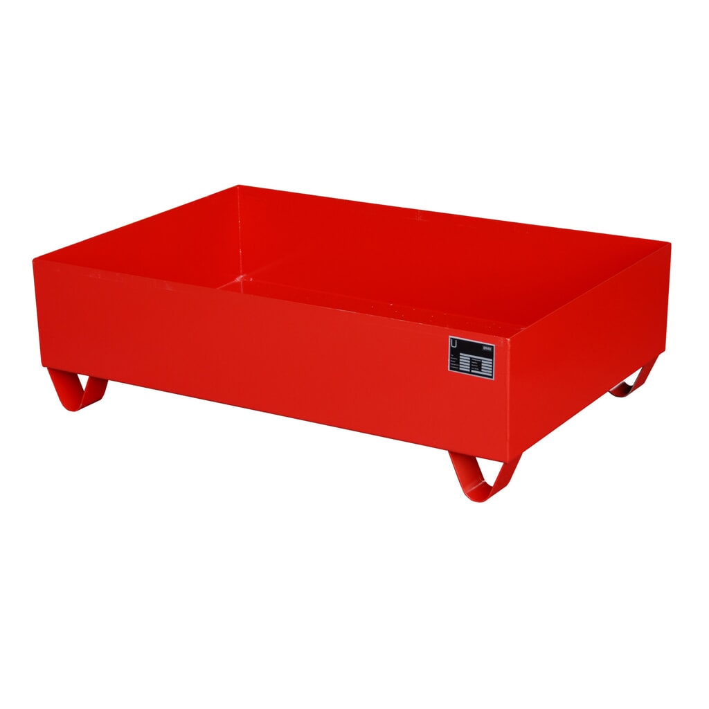 Illustration du produit: Bauer® bac de rétention en acier, hauteur libre 100 mm, H x l x P 360 x 1 200 x 800 mm, sans grille, 2 x 200 l, rouge feu