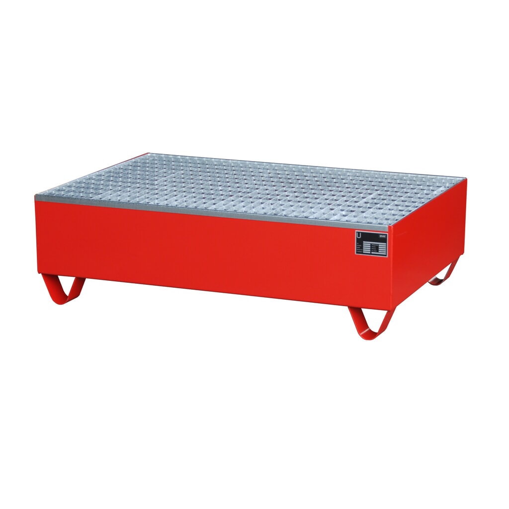 Illustration du produit: Bauer® bac de rétention en acier, hauteur libre 100 mm, H x l x P 360 x 1 200 x 800 mm, avec grille, 2 x 200 l, rouge feu