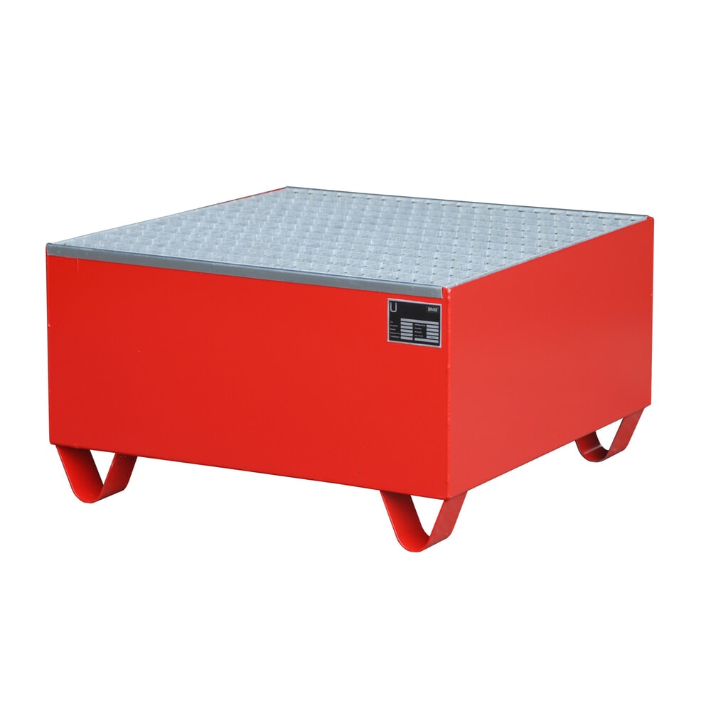 Illustration du produit: Bauer® bac de rétention en acier, hauteur libre 100 mm, H x l x P 465 x 800 x 800 mm, avec grille, 1 x 200 l, rouge feu