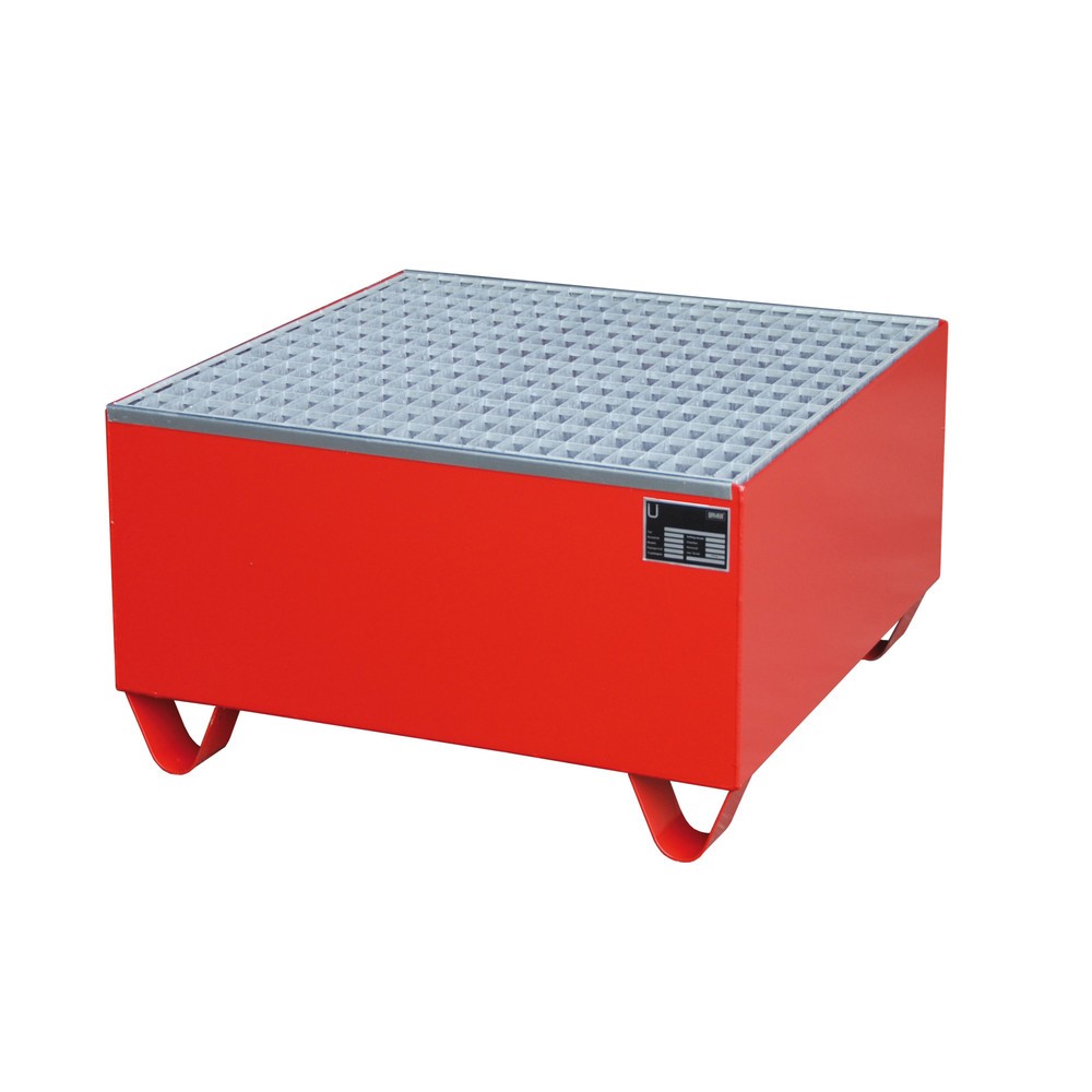 Numéro de l'image du produit 2: Bauer® Bac de rétention en acier, HxlxP 465 x 800 x 800 mm, avec caillebotis grille, 1x 200 l, rouge feu