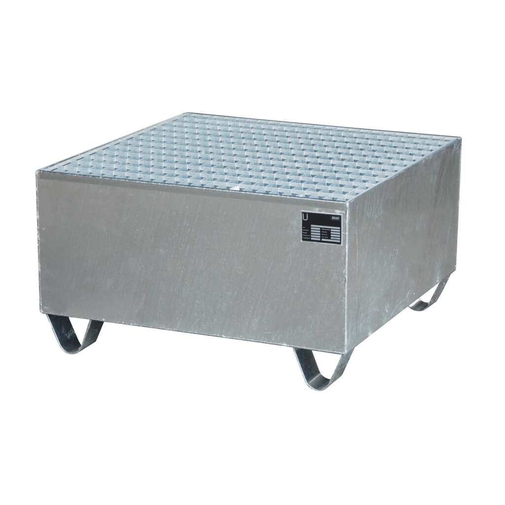 Bauer® bac de rétention en acier, hauteur libre 100 mm, H x l x P 465 x 800 x 800 mm, avec grille, 1 x 200 l, galvanisé à chaud Illustration du produit: Bauer® bac de rétention en acier, hauteur libre 100 mm, H x l x P 465 x 800 x 800 mm, avec grille, 1 x 200 l, galvanisé à chaud