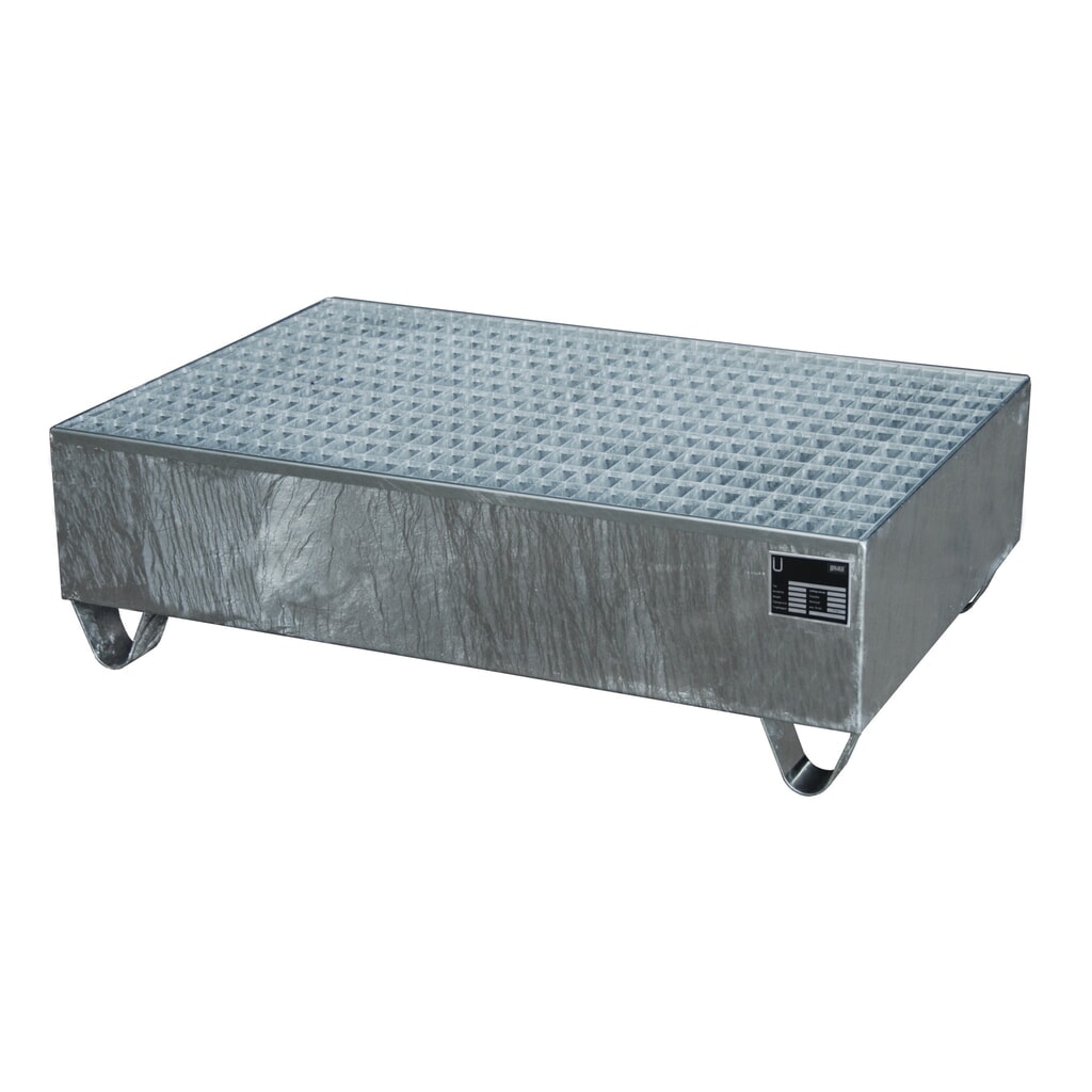 Illustration du produit: Bauer® bac de rétention en acier, hauteur libre 100 mm, H x l x P 360 x 1 200 x 800 mm, avec grille, 2 x 200 l, galvanisé à chaud