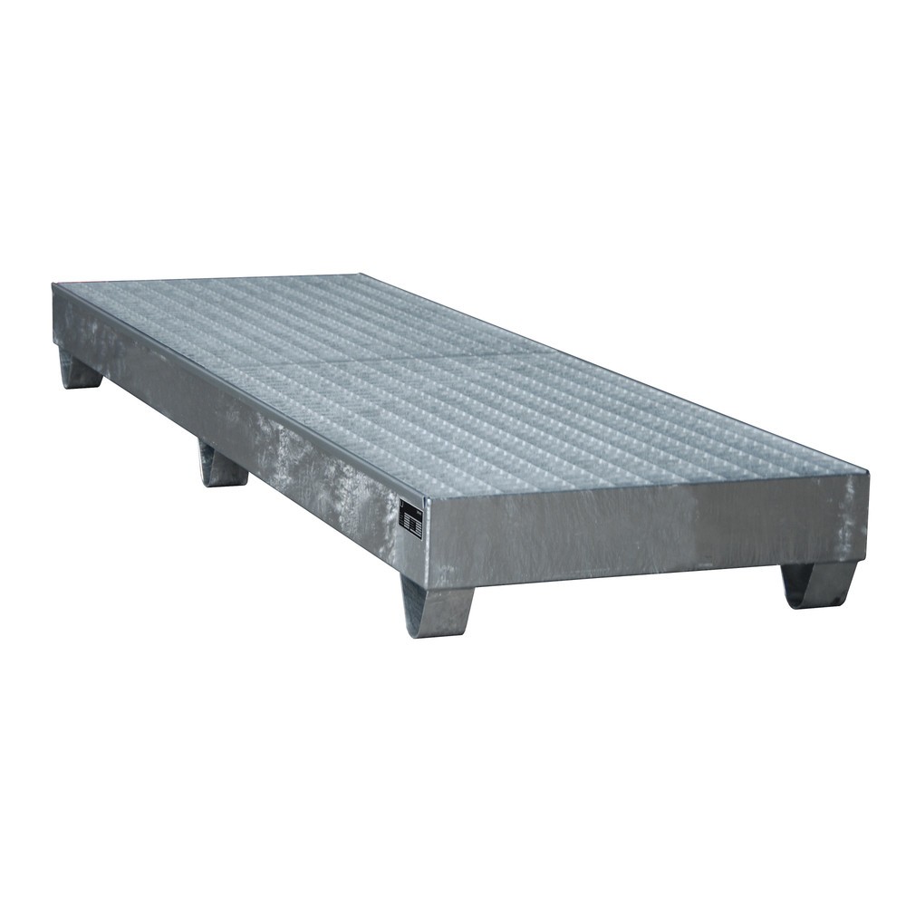 Numéro de l'image du produit 2: Bauer® Bac de rétention en acier, HxlxP 250 x 800 x 2 400 mm, avec caillebotis grille, 4x 200 l, galvanisé à chaud