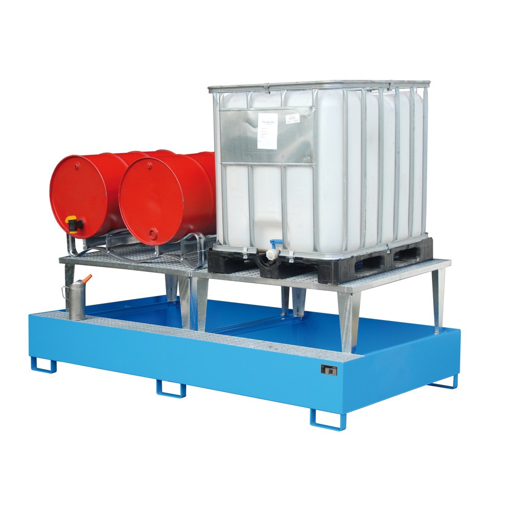 Numéro de l'image du produit 2: Bauer® Bac de rétention en acier pour 2 cuves KTC/IBC, avec kit de remplissage, bleu clair