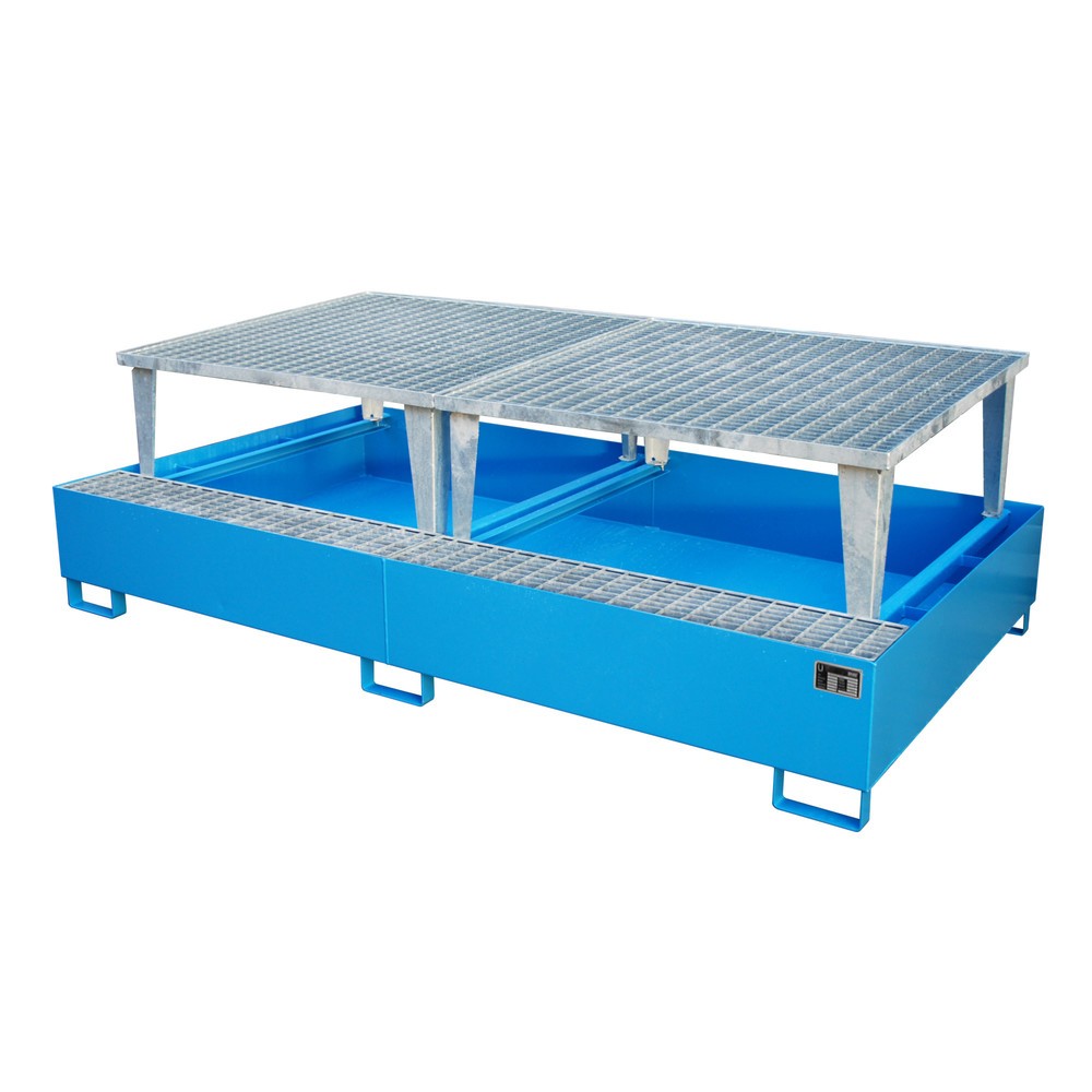 Numéro de l'image du produit 1: Bauer® Bac de rétention en acier pour 2 cuves KTC/IBC, avec kit de remplissage, bleu clair
