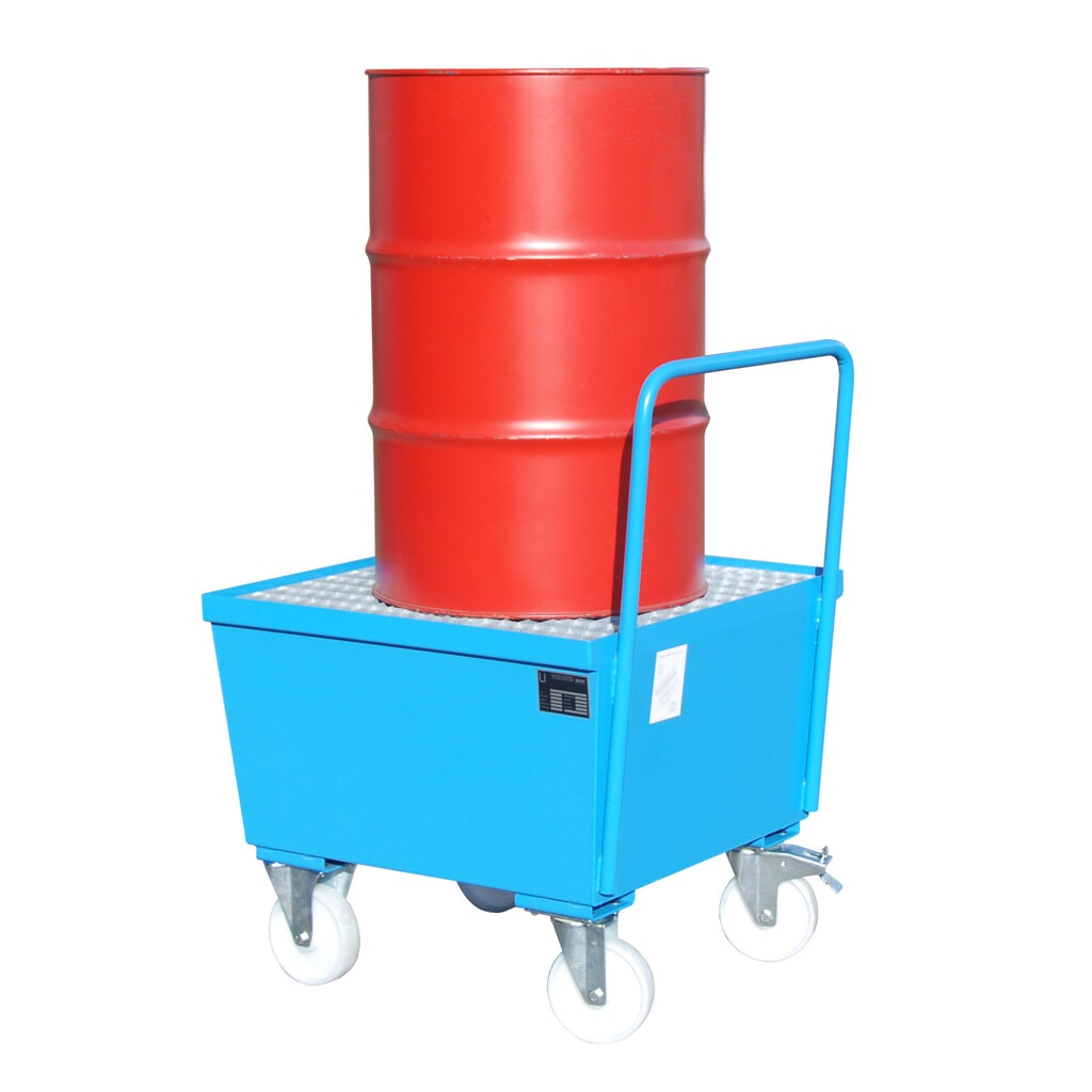 N° de l'image du produit 1 : Bauer® bac de rétention en acier, mobile, 1 x 200 l debout, contenance 215 l, bleu clair