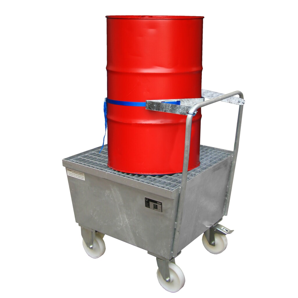 Bauer® bac de rétention en acier, mobile, 1 x 200 litres en position verticale, contenance 215 litres, galvanisé à chaud N° de l'image du produit 2 : Bauer® bac de rétention en acier, mobile, 1 x 200 litres en position verticale, contenance 215 litres, galvanisé à chaud