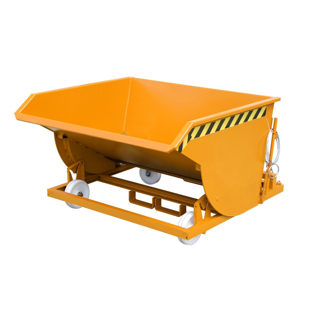 Numéro de l'image du produit 1: Bauer® Benne basculante à copeaux, construction basse, avec entrées de fourche, peint, volume 0,75 m³, RAL 2000 orangé jaune