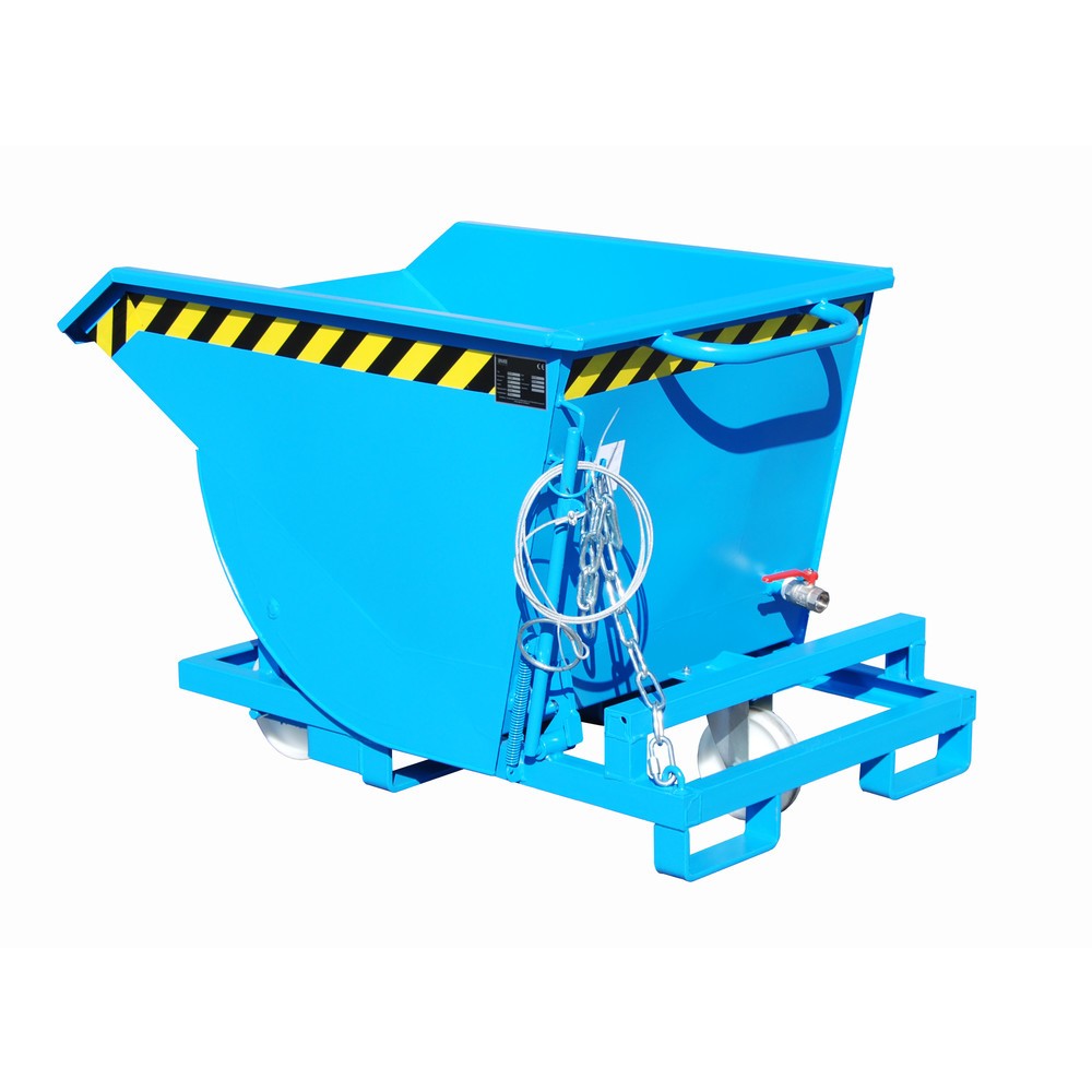 Numéro de l'image du produit 1: Bauer® Benne basculante à copeaux, construction basse, avec entrées de fourche, peint, volume 0,3 m³, RAL 5012 bleu clair