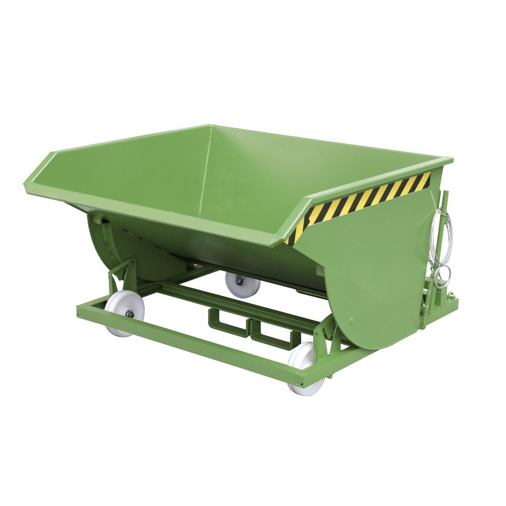 Numéro de l'image du produit 1: Bauer® Benne basculante à copeaux, construction basse, avec entrées de fourche, peint, volume 0,75 m³, RAL 6011 vert réséda