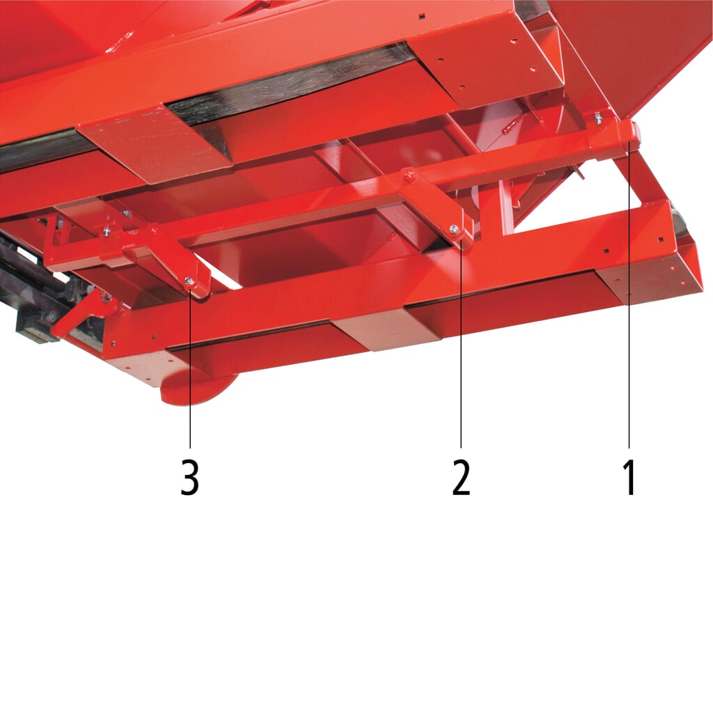 Bauer® Benne basculante à mécanisme automatique anti-chute, capacité de charge 1 000 kg, peinte, volume 0,6 m³, RAL 3000 rouge feu N° de l'image du produit 9 : Bauer® Benne basculante à mécanisme automatique anti-chute, capacité de charge 1 000 kg, peinte, volume 0,6 m³, RAL 3000 rouge feu