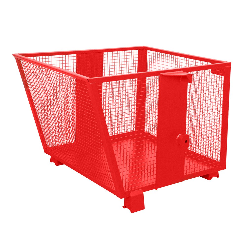 Numéro de l'image du produit 1: Bauer® Benne basculante avec parois grillagées, peinte, volume 0,9 m³, RAL 3000 rouge feu