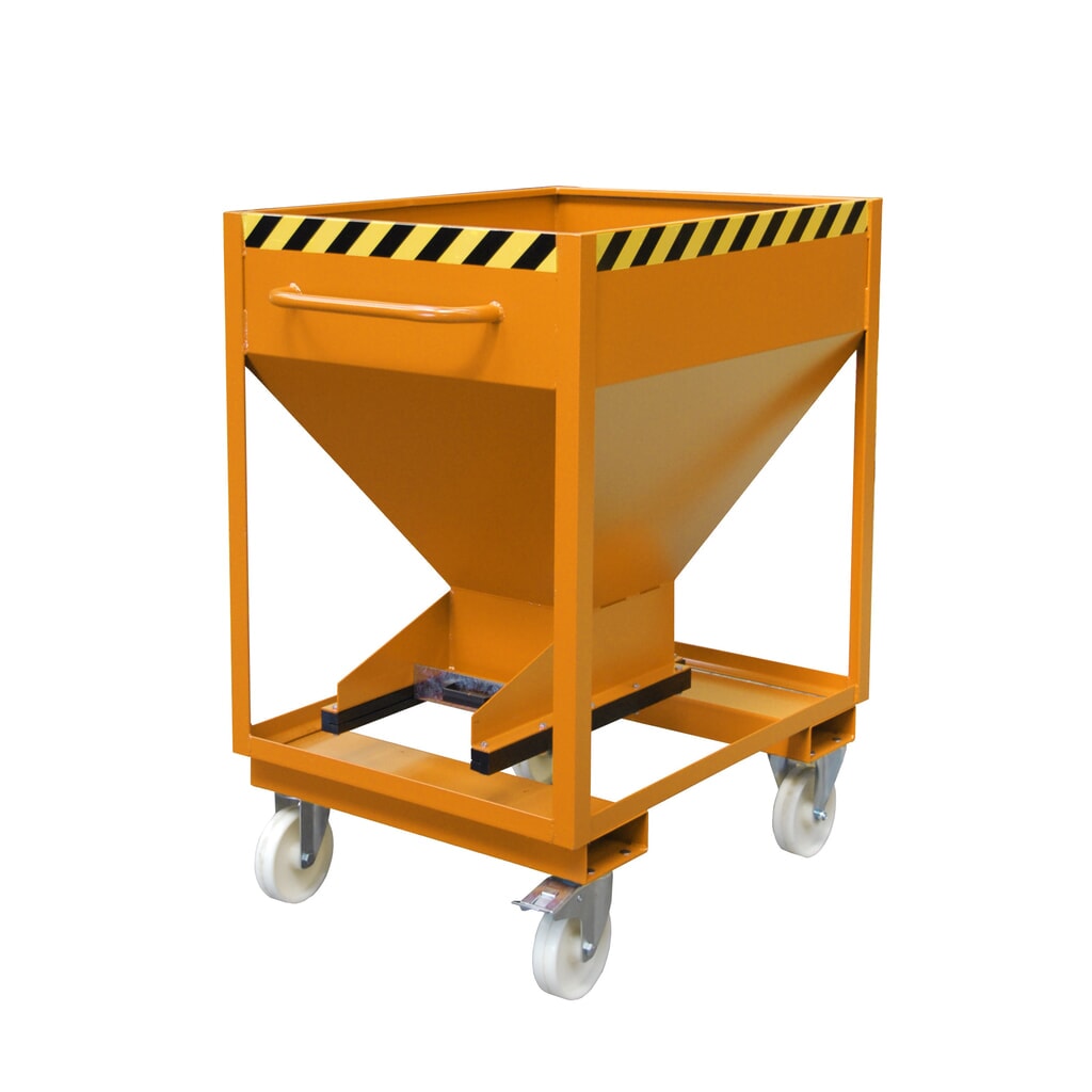 N° de l'image du produit 1 : Bauer® Silo, avec fermeture coulissante, entrées de fourche + roulettes, peint, volume 0,375 m², RAL 2000 orangé jaune