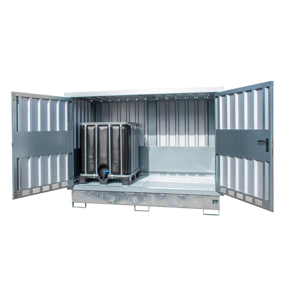 Numéro de l'image du produit 2: Dépôt à matières dangereuses Bauer® GD-E/IBC, pour 2x IBC, avec cuve, galvanisé