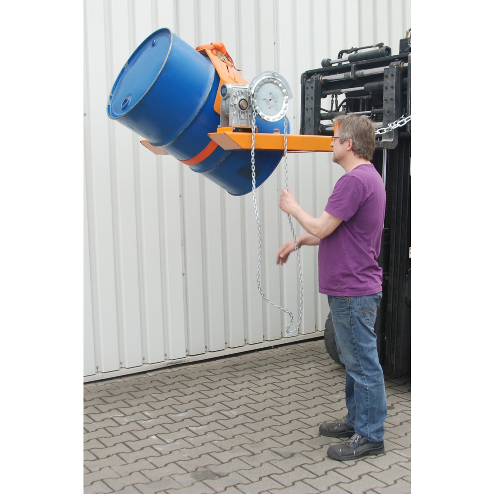 Numéro de l'image du produit 2: Bauer® Dispositif bascule-fût, capacité de charge 300 kg, pour fût de Ø 350-600 mm, chaîne sans fin, RAL 2000 orangé jaune