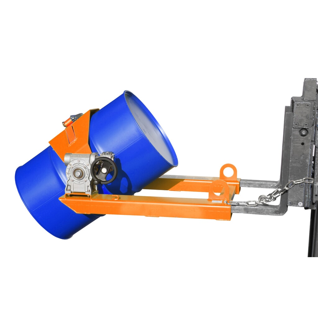 N° de l'image du produit 1 : Bauer® Dispositif bascule-fût, capacité de charge 300 kg, pour fût de Ø 350-600 mm, manivelle, RAL 2000 orangé jaune