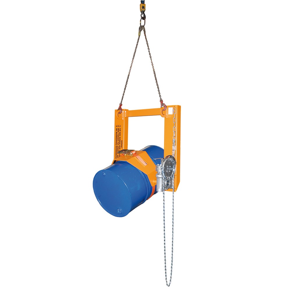 Numéro de l'image du produit 3: Bauer® Dispositif bascule-fût, capacité de charge 300 kg, pour fût de Ø 350-600 mm, chaîne sans fin, RAL 2000 orangé jaune
