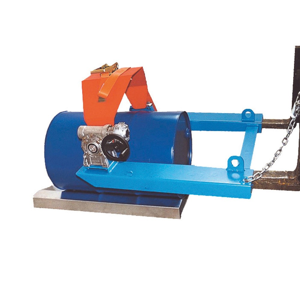 Numéro de l'image du produit 2: Bauer® Dispositif bascule-fût, capacité de charge 300 kg, pour fût de Ø 350-600 mm, manivelle, RAL 5012 bleu clair