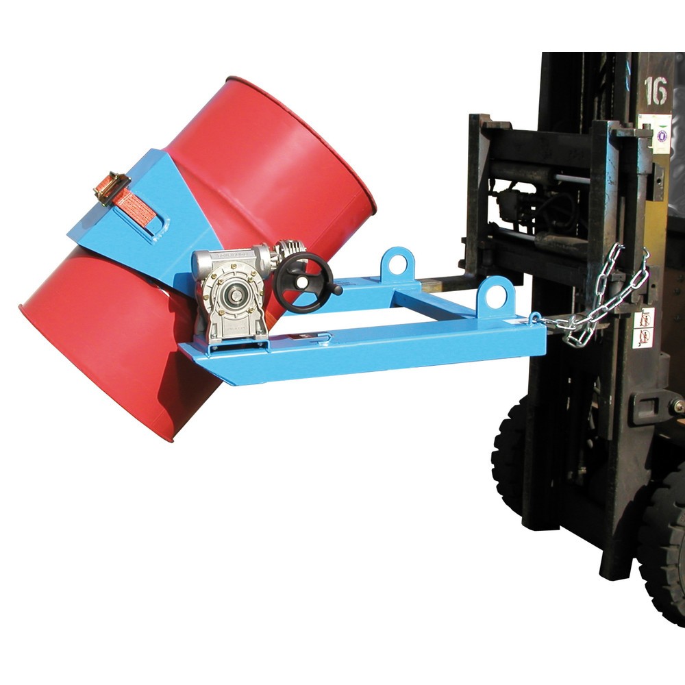 Numéro de l'image du produit 1: Bauer® Dispositif bascule-fût, capacité de charge 300 kg, pour fût de Ø 350-600 mm, manivelle, RAL 5012 bleu clair