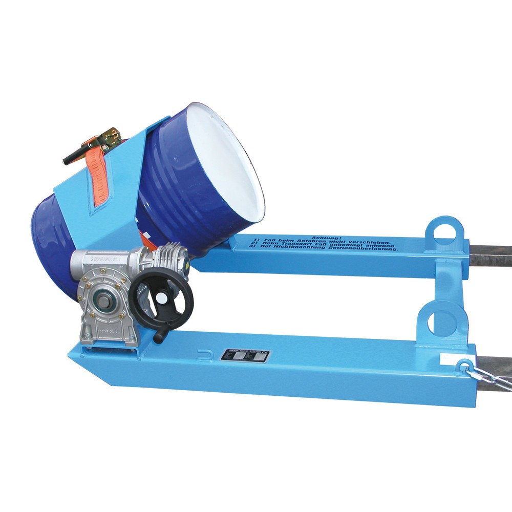 Numéro de l'image du produit 4: Bauer® Dispositif bascule-fût, capacité de charge 300 kg, pour fût de Ø 350-600 mm, manivelle, RAL 5012 bleu clair