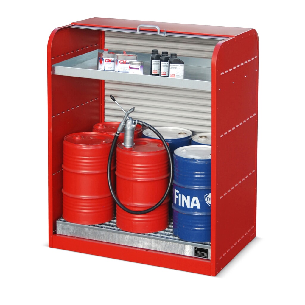 N° de l'image du produit 2 : Bauer® Armoire à volet roulant pour substances dangereuses RSG3, bac de rétention pour 6 x 60 l et bac pour petits bidons inclus