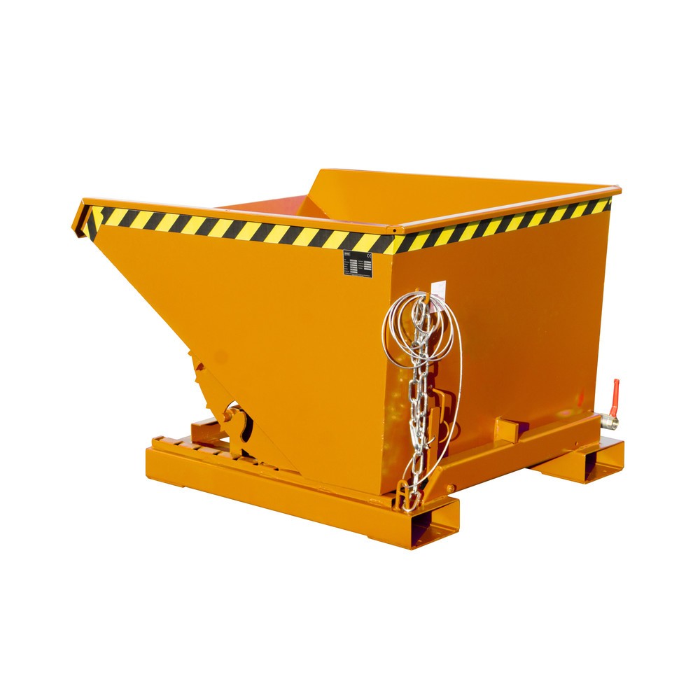 Numéro de l'image du produit 1: Mini-benne à copeaux Bauer® avec mécanisme d'aide au basculement, faible hauteur de construction, peinte, volume 0,6 m³, RAL 2000 jaune-orange